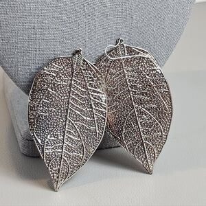 Sterling Silver Large Leaf Dangle Hooked Earrings